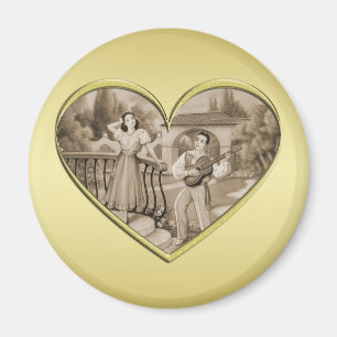 Vintage Romance couple, man and woman, gold Magnet
