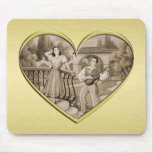 Vintage Romance couple, man and woman, gold Mouse Pad