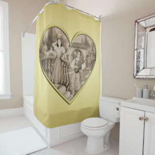 Vintage Romance couple, man and woman, gold Shower Curtain