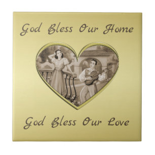 Vintage Romance couple, man and woman, gold Tile