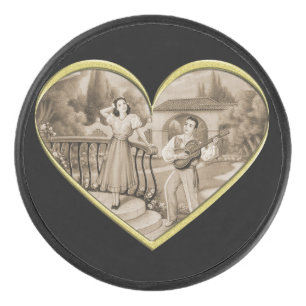 Vintage Romance couple, man and woman love Hockey Puck