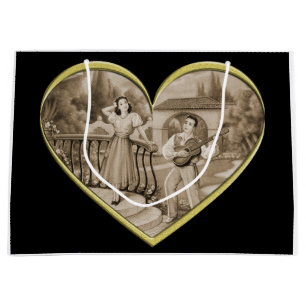 Vintage Romance couple, man and woman love Large Gift Bag