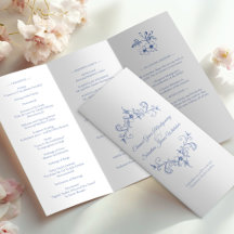 Vintage Romance Dusty Blue Wedding Trifold Program