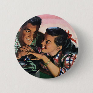 Vintage Romance, High School Sweethearts in Love 6 Cm Round Badge