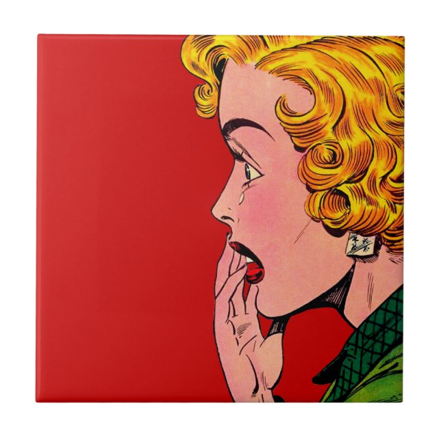 Vintage Romance Novel Girl Comic Art Tile (Front)