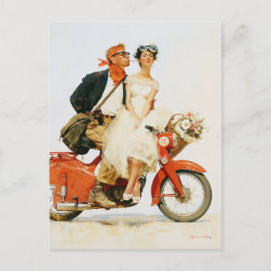 Vintage Romance on a Red Scooter Postcard