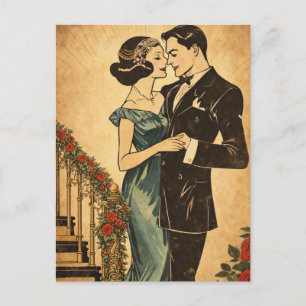 Vintage Romance Postcard – Elegant Art Deco Couple