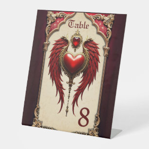Vintage romance with a heart and wings. pedestal sign