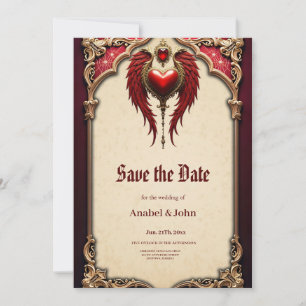 Vintage romance with a heart and wings. save the date