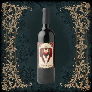 Vintage romance with a heart and wings. wine label