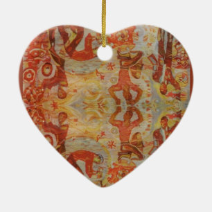 Vintage Romanian embroidery, traditional design Ceramic Tree Decoration