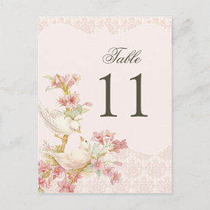 Vintage Romantic Birds Love Wedding Table Number Postcard
