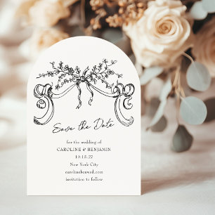 Vintage Romantic Black White Wedding Arch Shape Invitation