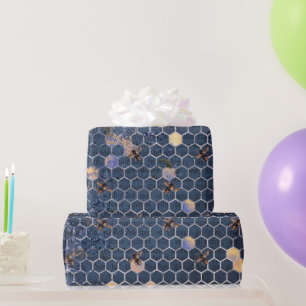 Vintage Romantic Blue Bees Flowers Wrapping Paper