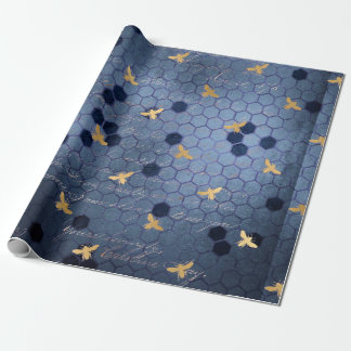 Vintage Romantic Blue Bees Flowers Wrapping Paper