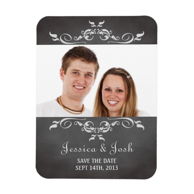 Vintage romantic chalkboard scroll save the date magnet (Vertical)