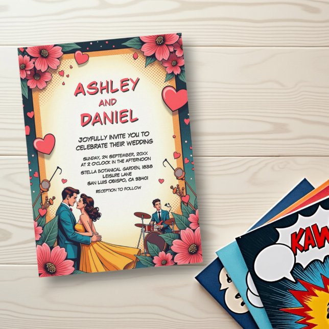 Vintage Romantic Couple Dance Comic Style Wedding Invitation (Creator Uploaded)