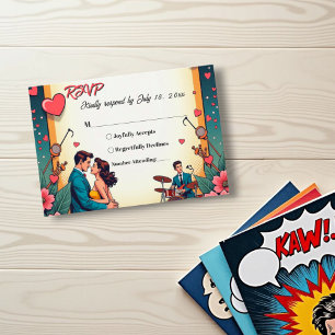 Vintage Romantic Couple Dance Comic Style Wedding RSVP Card