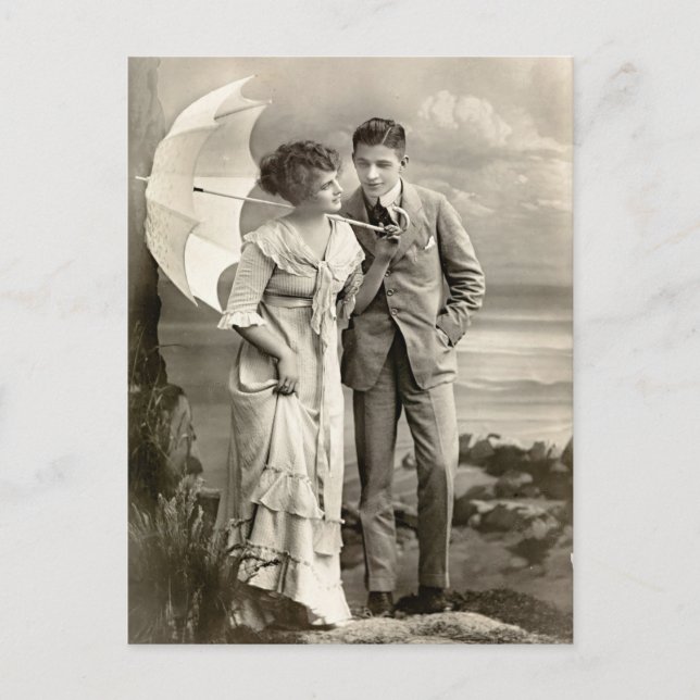 Vintage Romantic Couple with Parasol Postcard (Front)