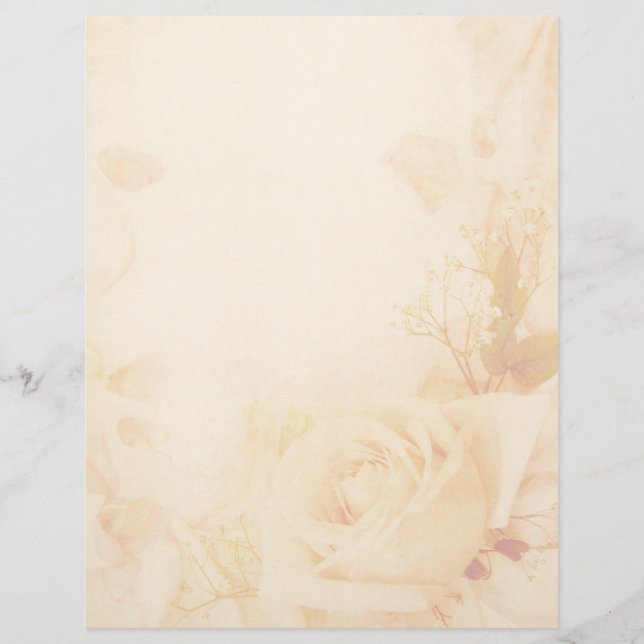 Vintage Romantic Faded Rose Parchment Letterhead (Front)