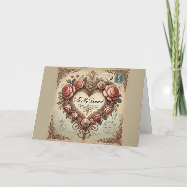 Vintage Romantic Floral Valentine’s Day Card (Front)