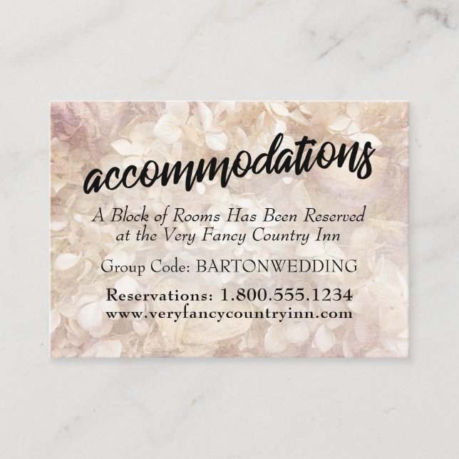Vintage, Romantic, Floral, Wedding Accommodations Enclosure Card (Front)
