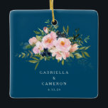 Vintage Romantic Florals in Blue Wedding<br><div class="desc">Personalised Vintage Romantic Florals in Blue Wedding Christmas Ceramic Ornament</div>