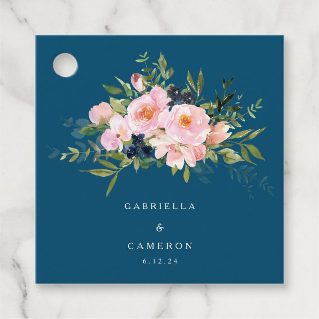 Vintage Romantic Florals in Blue Wedding Favour Tags (Front)