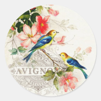 Vintage Romantic French Birds Stationary Classic Round Sticker