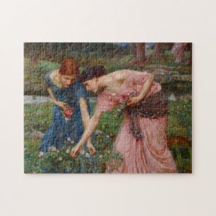 Vintage Romantic Garden Women Pre-Raphaelite Jigsaw Puzzle