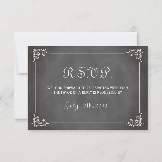 Vintage romantic grey chalkboard wedding response (Front)