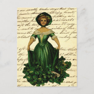 Vintage Romantic Irish Clover Dress Lady Postcard