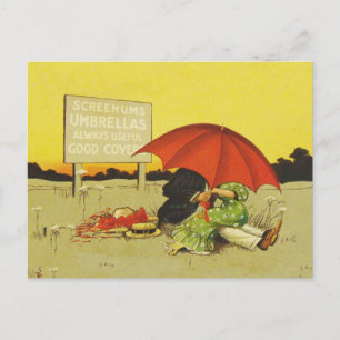 Vintage Romantic Kissing Couple Red Umbrella Funny Postcard