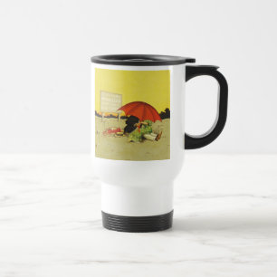 Vintage Romantic Kissing Couple Red Umbrella Funny Travel Mug