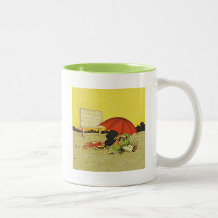 Vintage Romantic Kissing Couple Red Umbrella Funny Two-Tone Coffee Mug