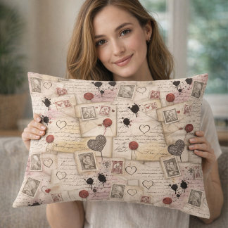 Vintage Romantic Love Letters & Wax Seals Decorative Cushion