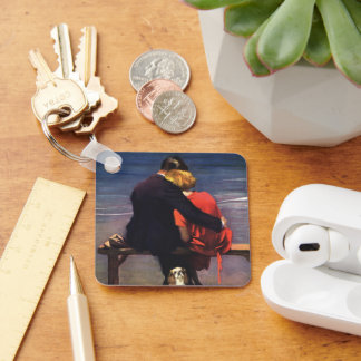 Vintage Romantic Love, Romance on the Beach Key Ring