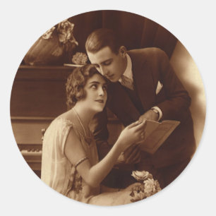 Vintage Romantic Music, Love and Romance Lovers Classic Round Sticker