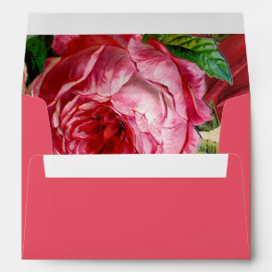 Vintage romantic painting of pink roses wedding envelopes