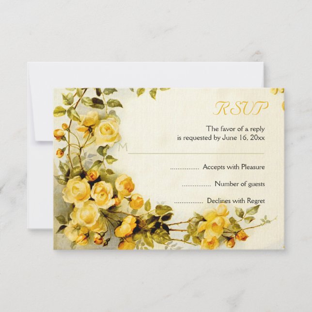 Vintage romantic painting of roses wedding RSVP (Front)