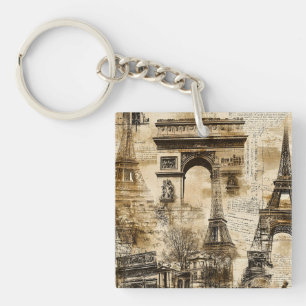 Vintage Romantic Paris France Eiffel Tower  Key Ring