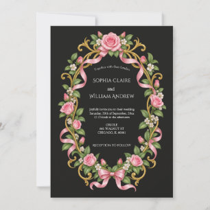 Vintage Romantic Peony Art Nouveau Wedding Invite