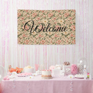 Vintage Romantic Peony & Rose Garden Pattern Banner