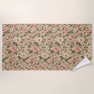 Vintage Romantic Peony & Rose Garden Pattern Beach Towel