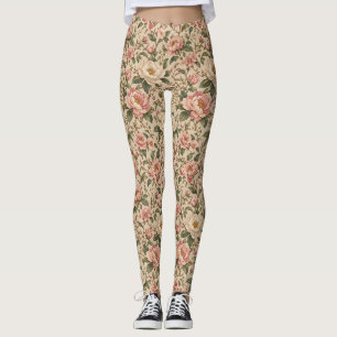 Vintage Romantic Peony & Rose Garden Pattern Leggings