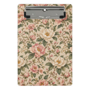 Vintage Romantic Peony & Rose Garden Pattern Mini Clipboard