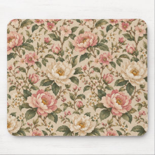 Vintage Romantic Peony & Rose Garden Pattern Mouse Pad