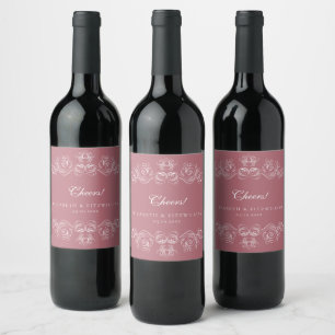 Vintage Romantic Pink Ornate Frame Cheers Wine Label