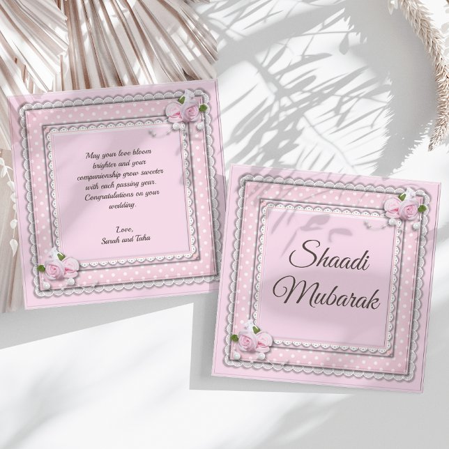 Vintage Romantic Pink Roses Shaadi Mubarak Card (Creator Uploaded)