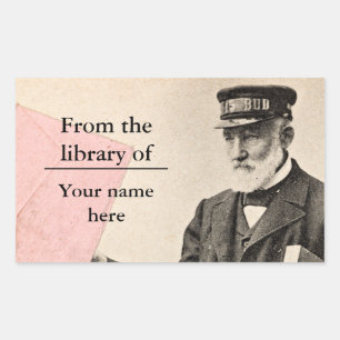 Vintage romantic postman bookplate rectangular sticker